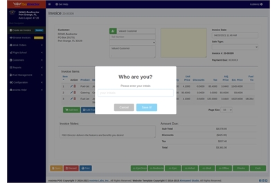 Creating an Invoice in FBO Director, Step 8, Enter Your Initials